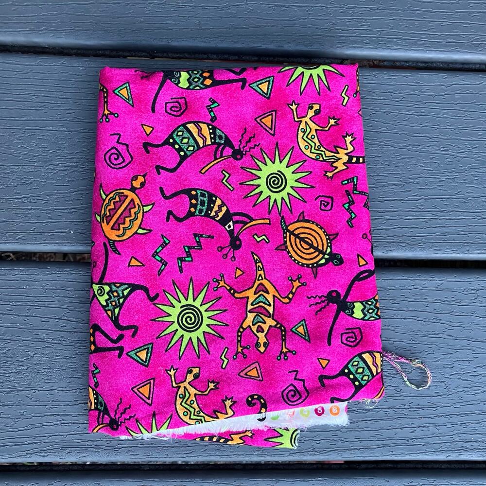 RARE Vintage fabric Timeless Treasures Kokopelli, pink orange and green, 1 yard